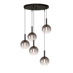 Masterlight Lido LED-Pendelleuchte 5-flammig rund-Glas Rauch-Schwarz matt-5x Glas klein