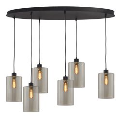 Masterlight Ortona Pendelleuchte 6-flammig oval-6x Glas groß-Schwarz matt