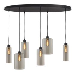 Masterlight Ortona Pendelleuchte 6-flammig oval-2x Glas groß / 2x Glas medium / 2x Glas klein-Schwarz matt