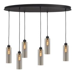 Masterlight Ortona Pendelleuchte 6-flammig oval-6x Glas klein-Schwarz matt