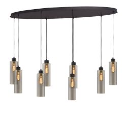 Masterlight Ortona Pendelleuchte 8-flammig oval-8x Glas klein-Schwarz matt