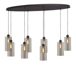 Masterlight Ortona Pendelleuchte 8-flammig oval-8x Glas medium-Schwarz matt