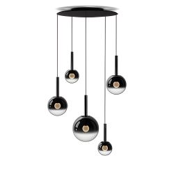 Occhio Luna sospeso cloud 5 LED-Pendelleuchte-Kopf/head Dark Chrome-Baldachin/body Schwarz matt