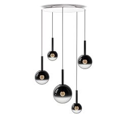 Occhio Luna sospeso cloud 5 LED-Pendelleuchte-Kopf/head Dark Chrome-Baldachin/body Weiß matt