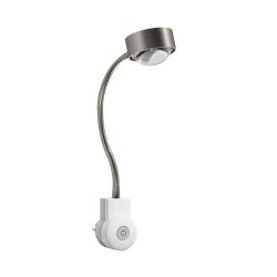 Top Light Puk Flexlight Plug Steckdosenleuchte-Nickel matt-Armlänge 30 cm-Glas matt-Linse klar